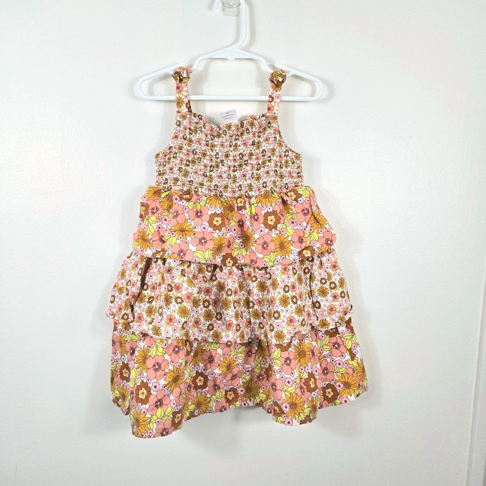 Wonder Nation‎ Girls Pink Brown Orange Floral Retro Inspired Tired Boho Dress 4T